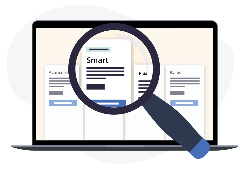 Et forstørrelsesglas foran e-conomic pakker